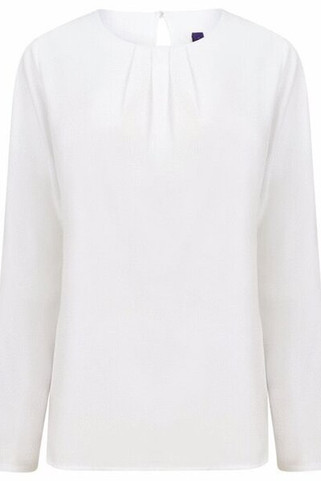 HENBURY H598 - LADIES PLEAT FRONT LONG SLEEVE BLOUSE