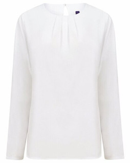 HENBURY H598 - LADIES PLEAT FRONT LONG SLEEVE BLOUSE