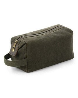 QUADRA BAGS QD651 - Vintage Waxed Canvas Travel Wash Bag with Leather Accents