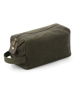 QUADRA BAGS QD651 - Vintage Waxed Canvas Travel Wash Bag with Leather Accents