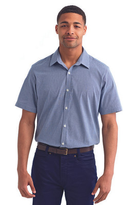 Artisan Collection by Reprime RP221 - Mens Microcheck Gingham Short-Sleeve Cotton Shirt