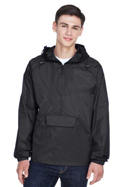 UltraClub 8925 - Adult Quarter-Zip Hooded Pullover Pack-Away Jacket