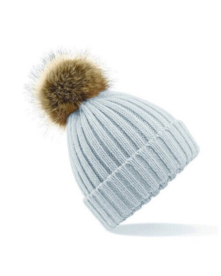 Beechfield B412 - Luxury Ribbed Knit Beanie with Faux Fur Pom Pom