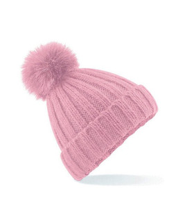 Beechfield B413 - Luxurious Ribbed Knit Beanie with Faux Fur Pom Pom