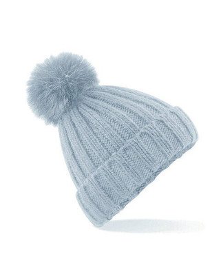 Beechfield B413 - Luxurious Ribbed Knit Beanie with Faux Fur Pom Pom