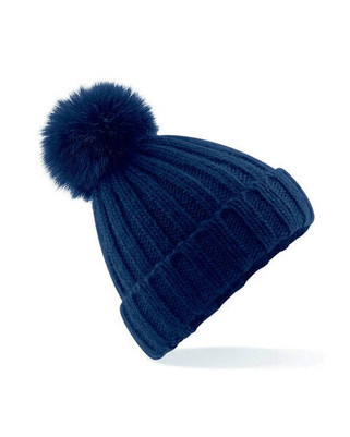 Beechfield B413 - Luxurious Ribbed Knit Beanie with Faux Fur Pom Pom