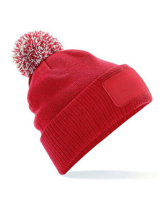Beechfield B443 - Premium Two-Tone Pom Pom Beanie with Print Patch