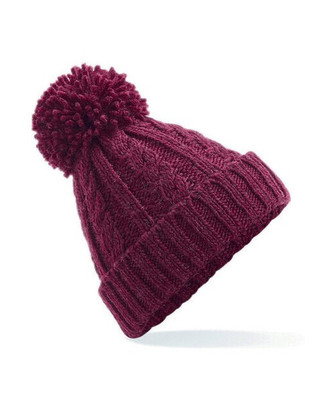 Beechfield B480 - Heavyweight Melange Cable Knit Beanie with Pom Pom