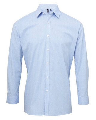 Premier Workwear PR220 - Mens Semi-Fitted Gingham Cotton Long Sleeve Shirt