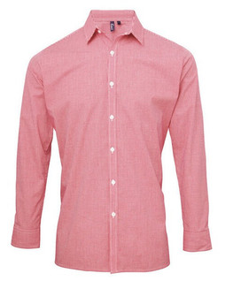 Premier Workwear PR220 - Mens Semi-Fitted Gingham Cotton Long Sleeve Shirt