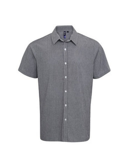 PREMIER WORKWEAR PR221 - MENS SHORT SLEEVE GINGHAM COTTON MICROCHECK SHIRT