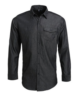 Premier Workwear PR222 - Mens Contrast Stitch Denim Shirt with Roll-Up Sleeves
