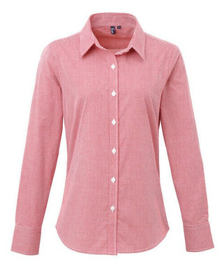 Premier Workwear PR320 - Womens Long Sleeve Gingham Check Cotton Shirt