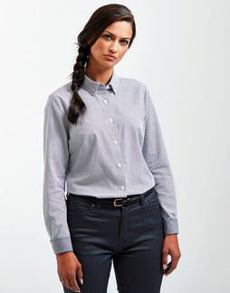Premier Workwear PR338 - Womens Cotton-Poly Oxford Striped Semi-Fitted Shirt