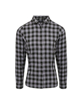 Premier Workwear PR350 - Women's Cotton Checkered Long Sleeve Shirt with Roll-Up