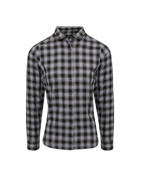 Premier Workwear PR350 - Women's Cotton Checkered Long Sleeve Shirt with Roll-Up