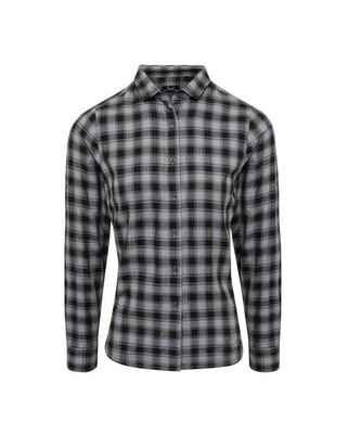 Premier Workwear PR350 - Womens Cotton Checkered Long Sleeve Shirt with Roll-Up