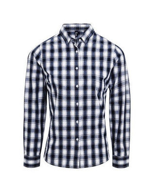Premier Workwear PR350 - Womens Cotton Checkered Long Sleeve Shirt with Roll-Up