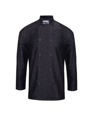 Premier Workwear PR660 - Professional Denim Chef Jacket with Mandarin Collar