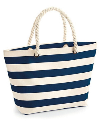 Westford mill W680 - Premium Nautical Striped Canvas Beach Tote Bag
