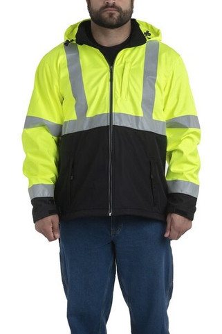 Berne HVJS206 - Mens Hi-Vis Class 3 Hooded Softshell Jacket