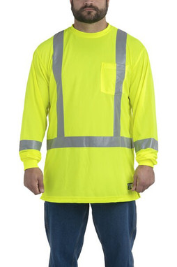 Berne HVK013 - Mens Hi-Vis Class 3 Performance Long Sleeve Pocket T-Shirt