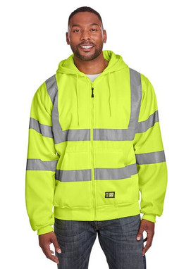 Berne HVF021T - Mens Tall Hi-Vis Class 3 Lined Full-Zip Hooded Sweatshirt