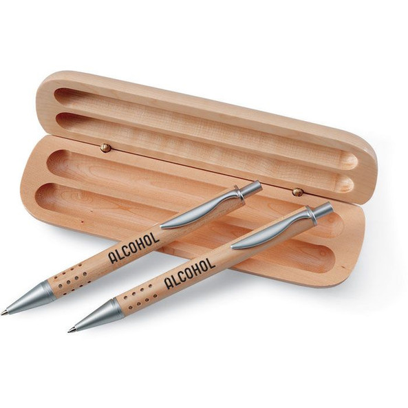 GiftRetail KC1701 - DEMOIN Elegant Wooden Box Pen and Pencil Gift Set