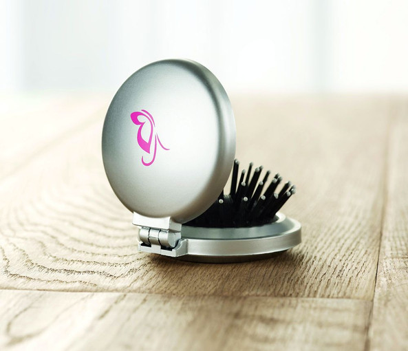 GiftRetail KC2683 - B BEAUTY Compact Foldable Hair Brush with Mirror
