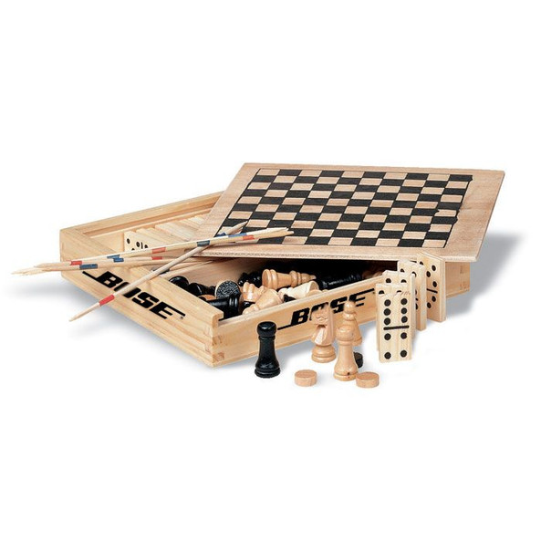 GiftRetail KC2941 - TRIKES Classic Wooden Game Set: Chess, Dominoes, Drafts & Sticks