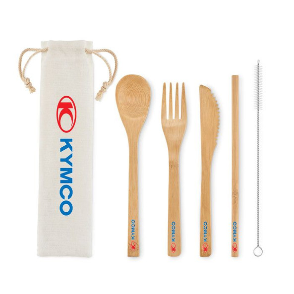 GiftRetail MO6121 - SETSTRAW Eco-Friendly Bamboo Cutlery Set with Straw