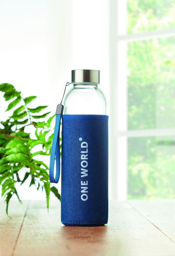GiftRetail MO6192 - UTAH DENIM Eco-Friendly Glass Bottle with Denim Neoprene Pouch