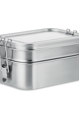DOUBLE CHAN Stainless Steel Lunchbox with Dual Compartments and Buckles - GiftRetail MO6212