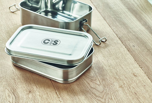 GiftRetail MO6212 - DOUBLE CHAN Stainless Steel Lunchbox with Dual Compartments and Buckles