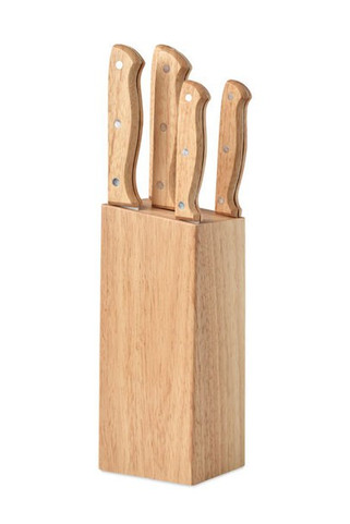 GOURMET Premium 5-Piece Stainless Steel Knife Set with Wooden Base - GiftRetail MO6308