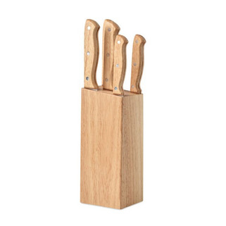 GOURMET Premium 5-Piece Stainless Steel Knife Set with Wooden Base - GiftRetail MO6308