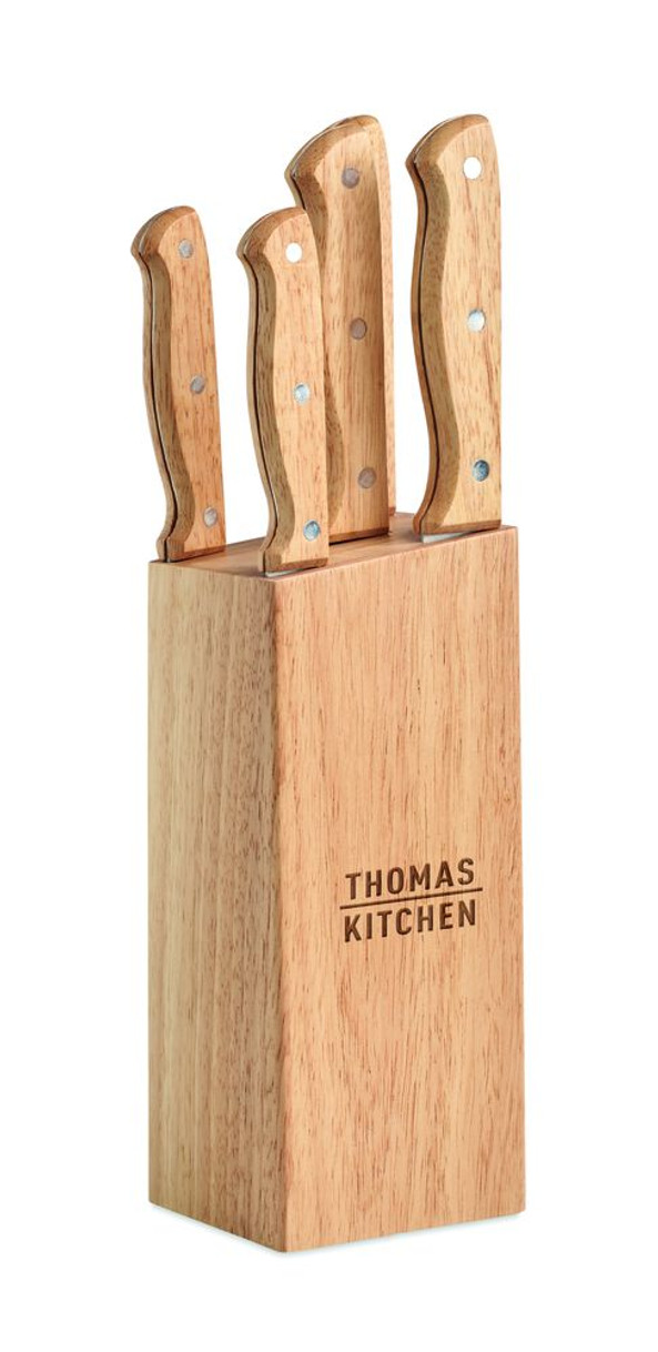 GiftRetail MO6308 - GOURMET Premium 5-Piece Stainless Steel Knife Set with Wooden Base