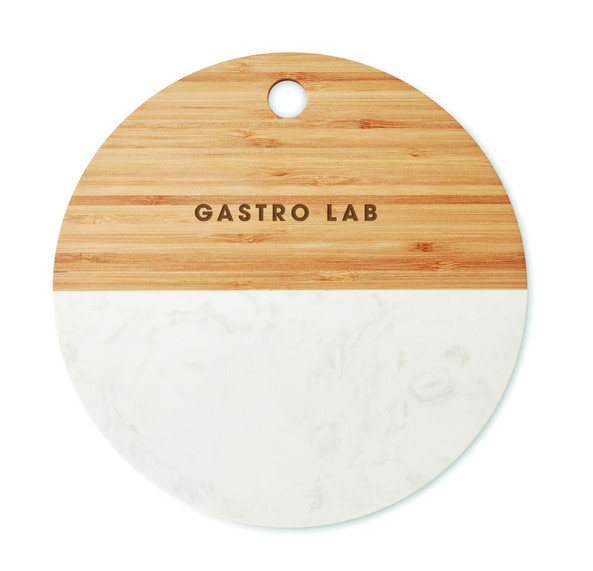GiftRetail MO6312 - HANNSU Elegant Marble and Bamboo Circular Serving Board