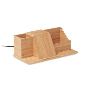 GROOVY Eco-Friendly Bamboo Wireless Charging Desk Organizer - GiftRetail MO6345