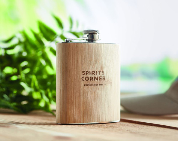 GiftRetail MO6356 - HIPHIP Eco-Friendly Bamboo Slim Hip Flask 175ml