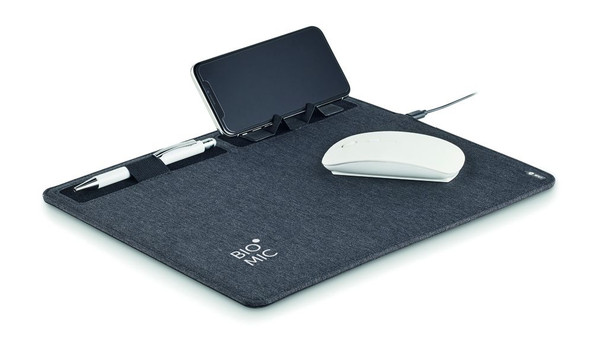 GiftRetail MO6416 - SUPERPAD RPET Eco-Friendly Wireless Charging Mouse Mat with Phone Stand