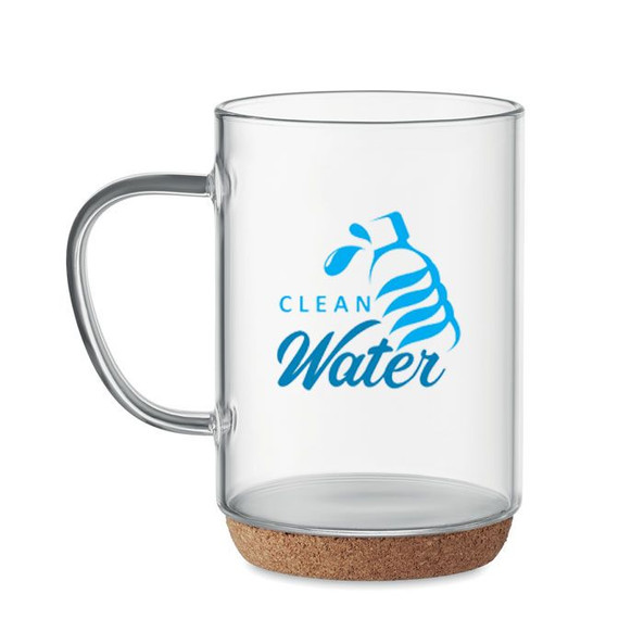GiftRetail MO6470 - LISBO Elegant Borosilicate Glass Mug with Cork Base 400ml