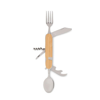 SUBETE 5-in-1 Folding Camping Cutlery Set with Wooden Case - GiftRetail MO6473