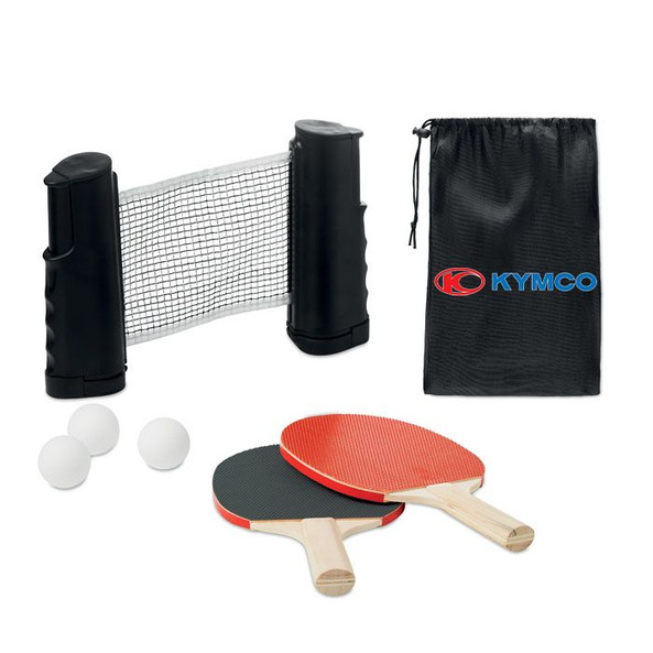 GiftRetail MO6517 - PING PONG Complete Roll Net Table Tennis Set with RPET Pouch