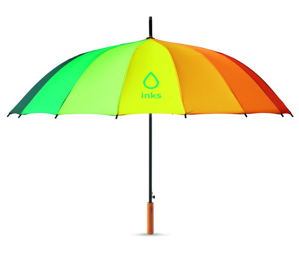 GiftRetail MO6540 - BOWBRELLA Vibrant 27-Inch Rainbow Umbrella with Wooden Shaft