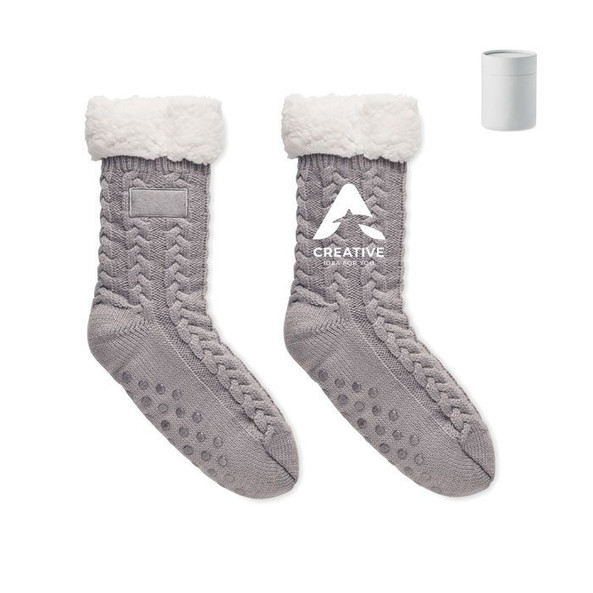 GiftRetail MO6573 - CANICHIE Cozy Cable Knit Slipper Socks with Sherpa Lining