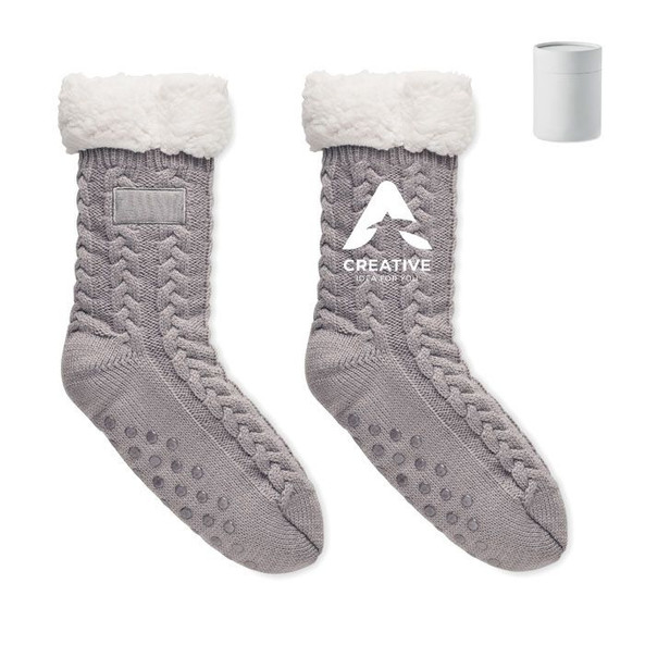 GiftRetail MO6574 - CANICHIE L Cozy Cable Knit Slipper Socks with Sherpa Lining