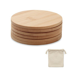 GiftRetail MO6601 - BAYIN SET Eco-Friendly Bamboo Coasters Set with Cotton Bag