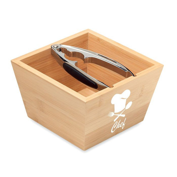 GiftRetail MO6648 - NUEZ Bamboe Notenkraker Set met Zilveren Kraker