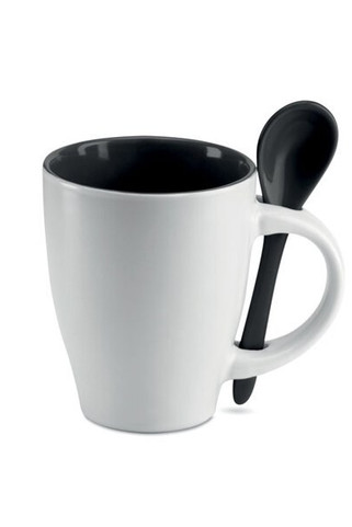 DUAL Elegant Bicolour Ceramic Mug with Matching Spoon - GiftRetail MO7344